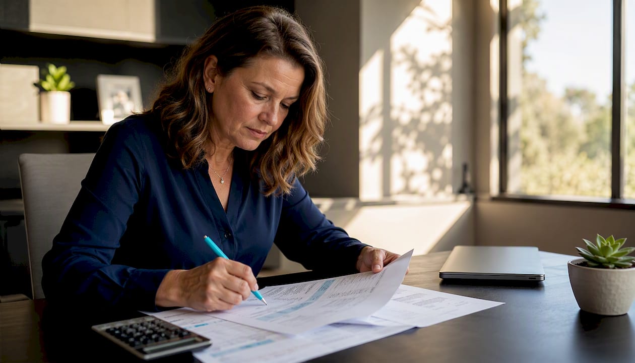 Woman reviewing spouse super contribution forms