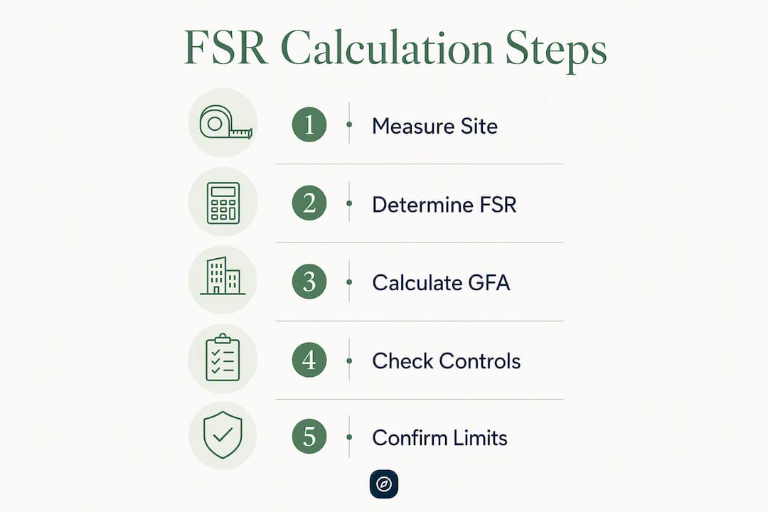 Infographic illustrating steps to calculate floor space ratio