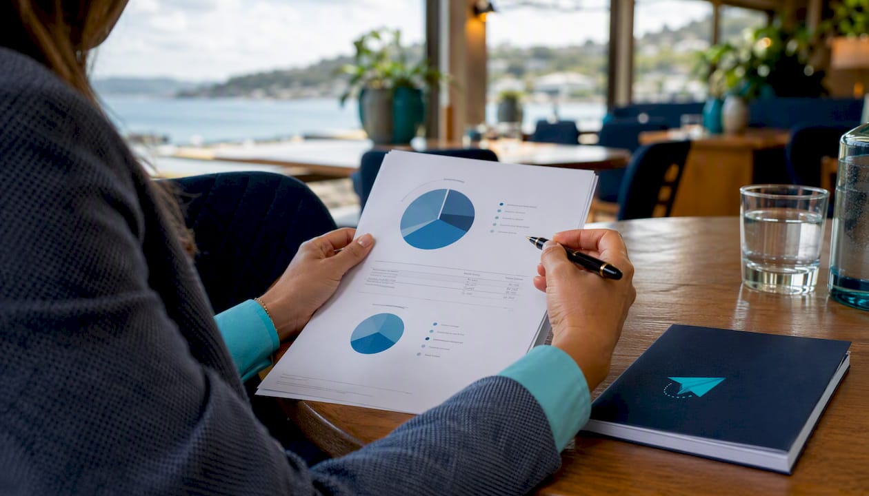 Close-up of hands reviewing super tax components charts