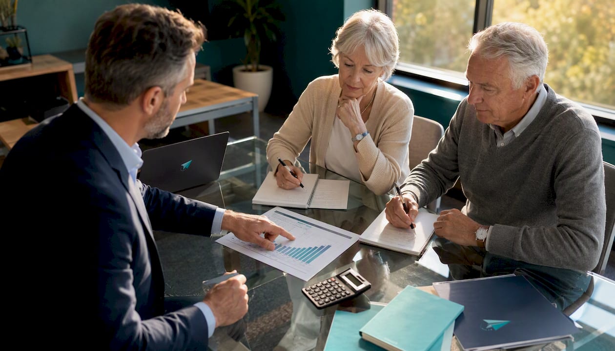 Financial adviser discussing recontribution plan with clients
