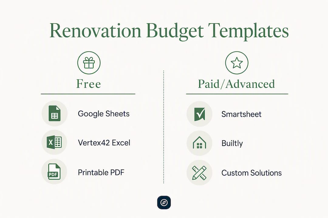 Infographic comparing renovation budget template categories
