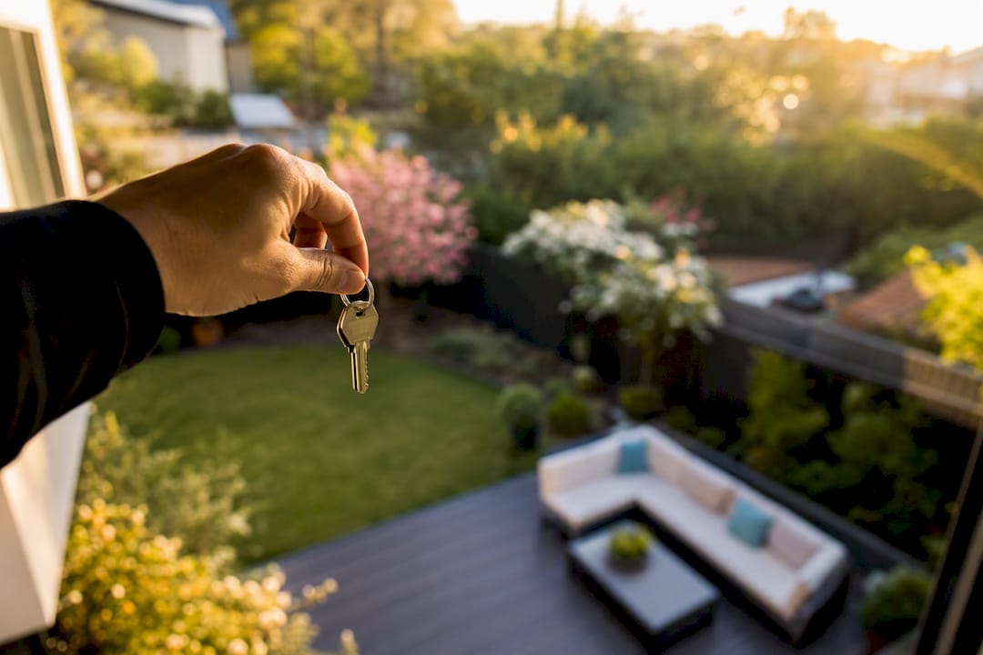 Australian suburban home with hand holding keys