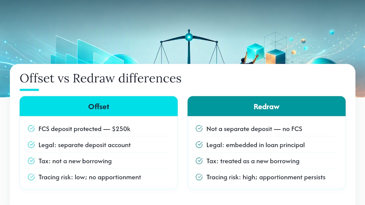 Diagram comparing offset and redraw deposit protections