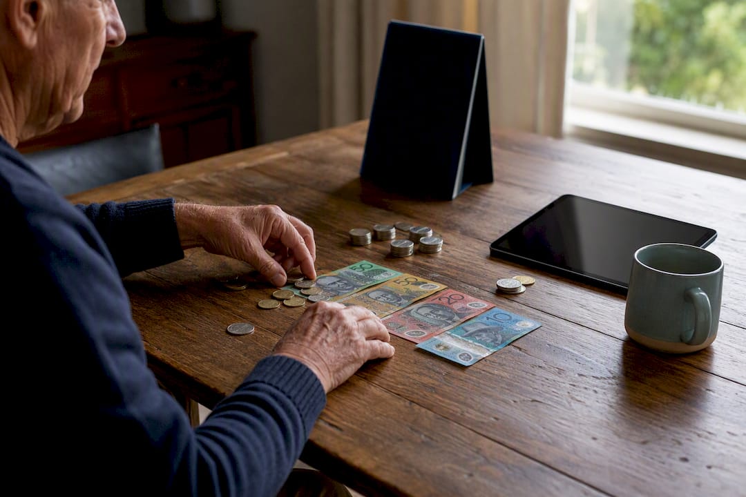 Hands counting Australian cash for retirement