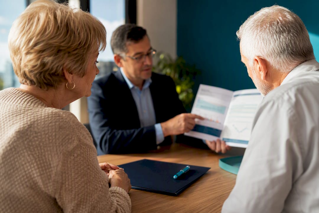 Couple reviewing pension assessment with adviser