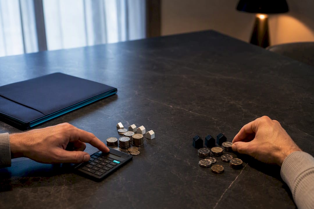 Hands comparing split loan repayment portions