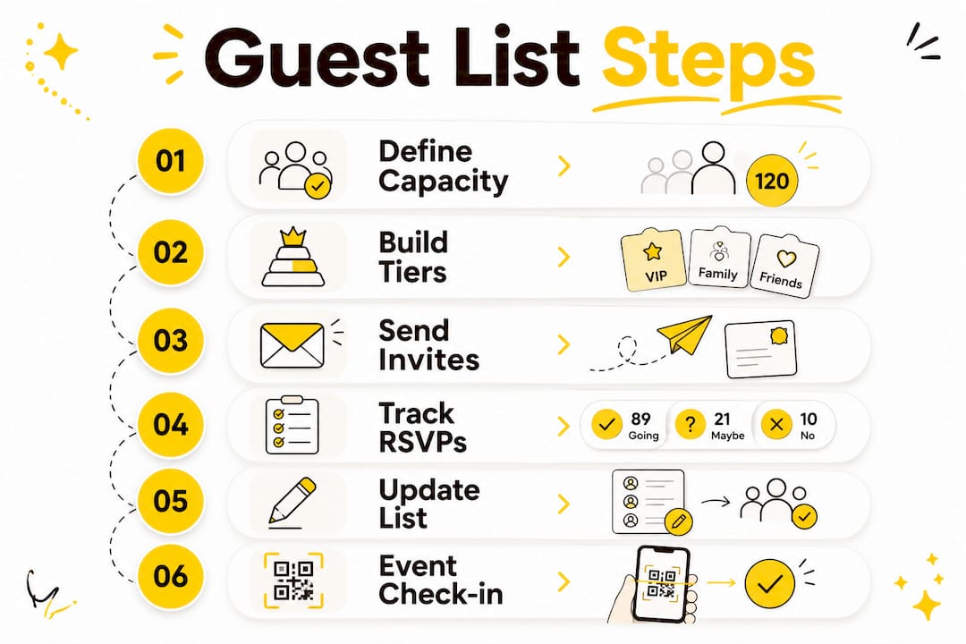 Infographic showing guest list management steps