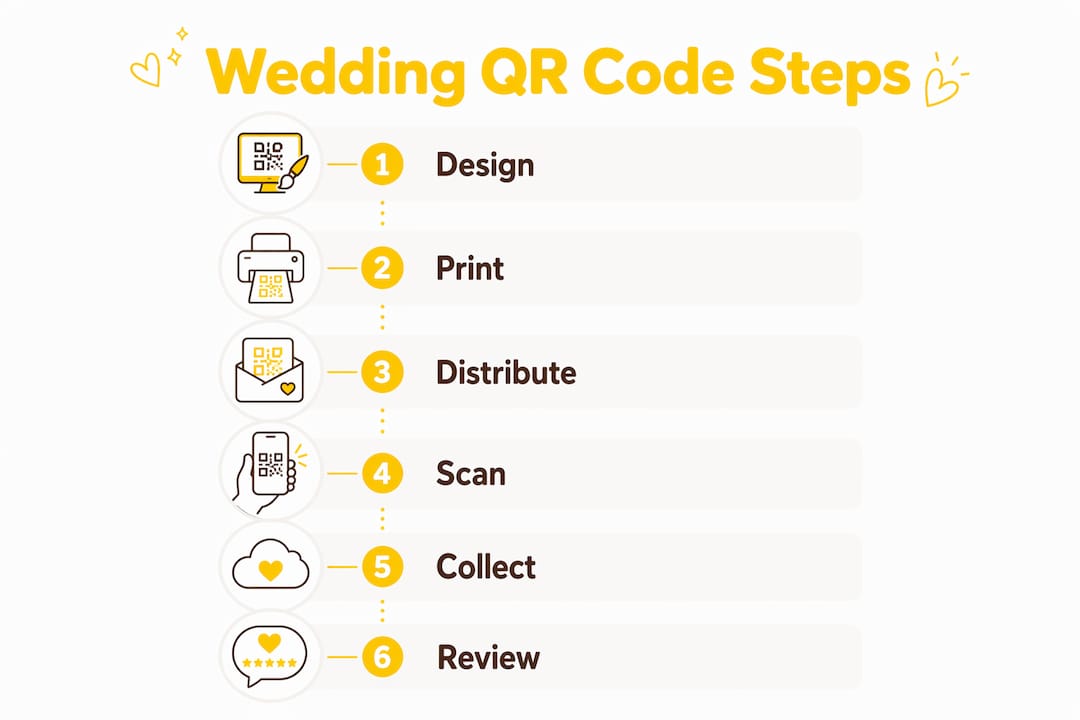 Infographic outlining wedding QR code usage steps