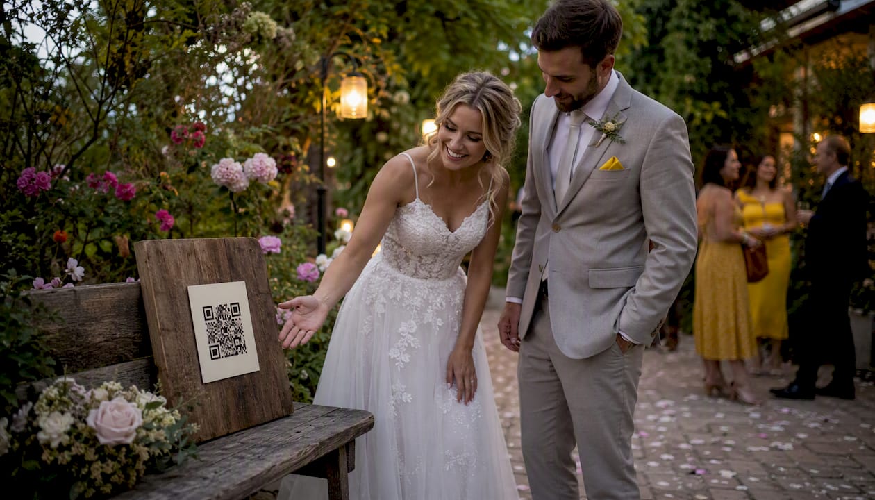 Wedding QR code sign: share guest photos the easy way
