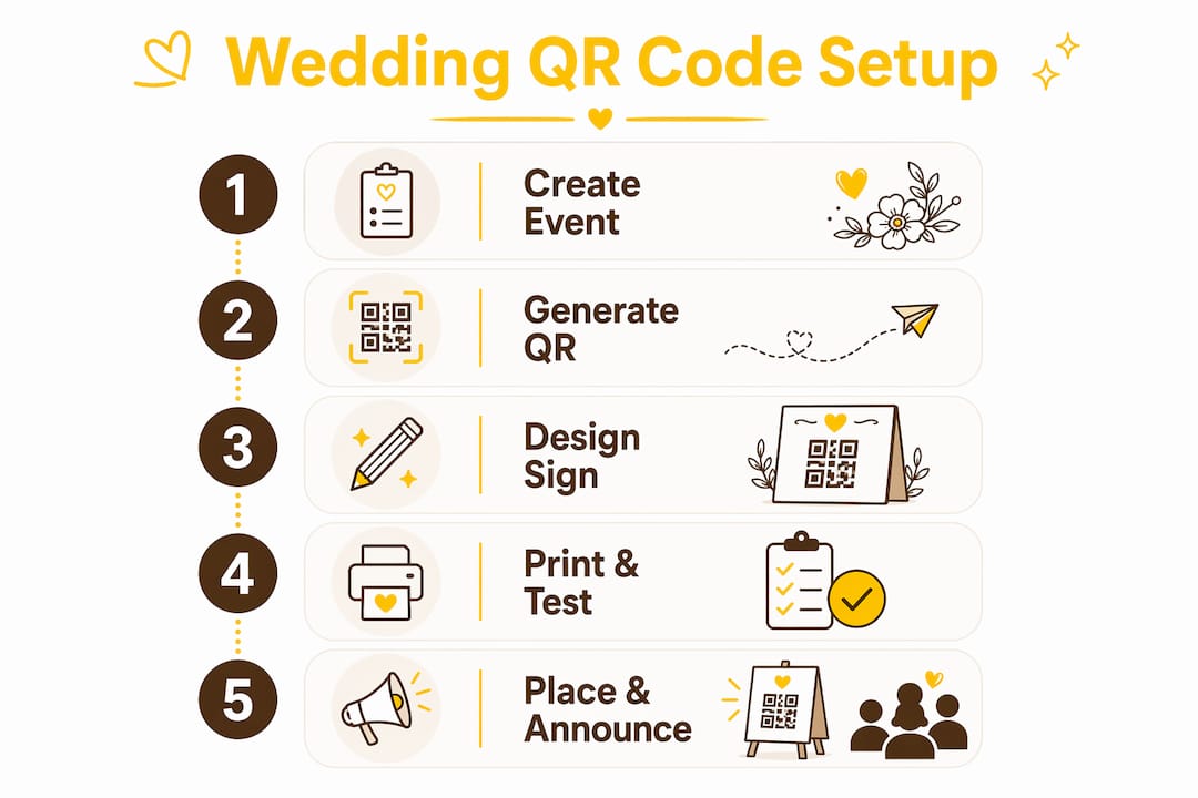 Infographic showing wedding QR code setup steps