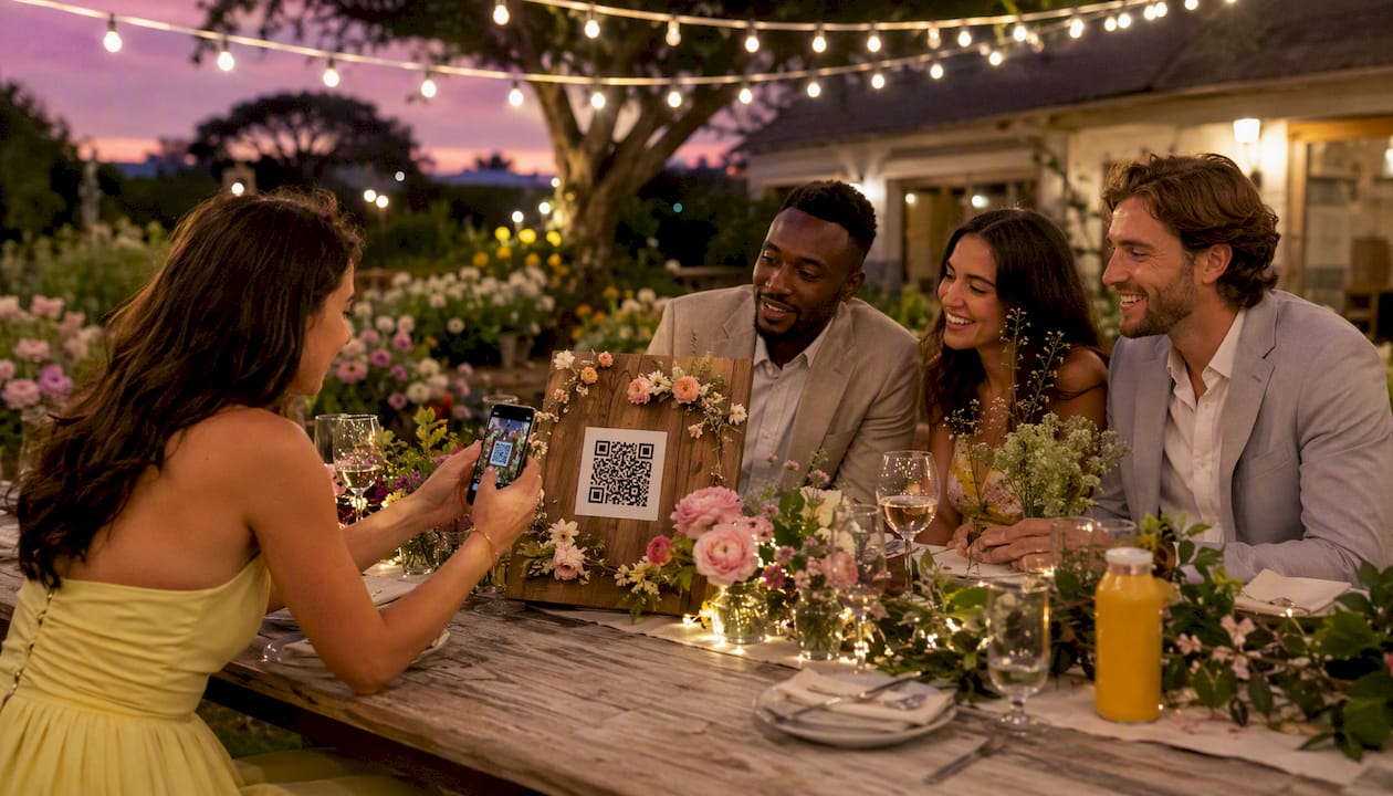 Guests scanning QR code at wedding event