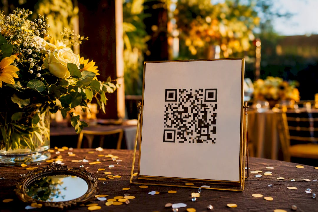 Matte QR code sign on quinceañera table