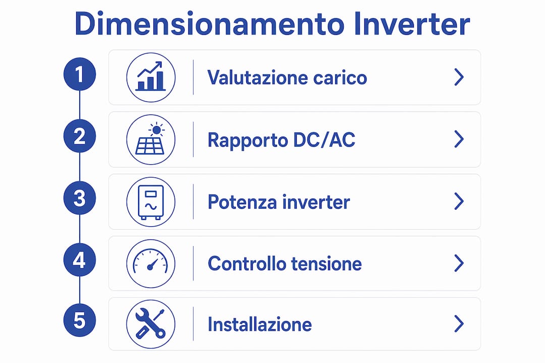 Guida illustrata ai principali step per scegliere la potenza dell'inverter fotovoltaico