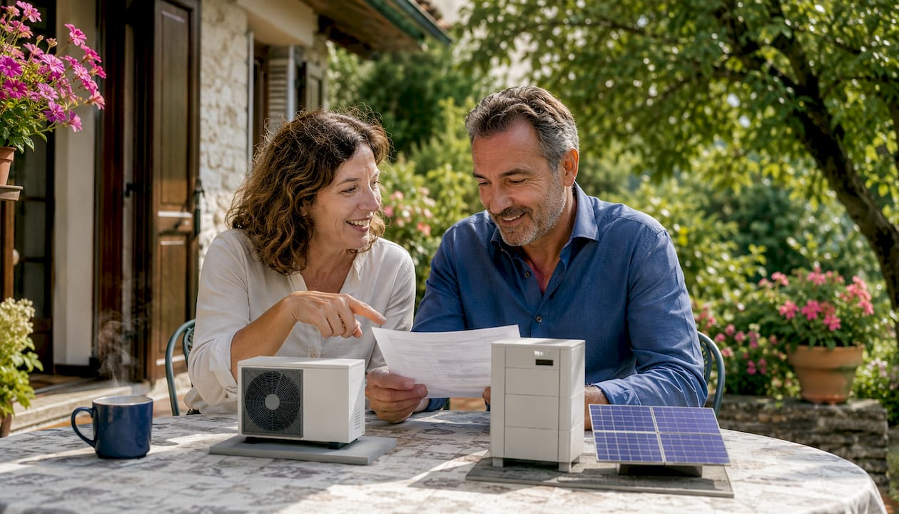 Una coppia controlla la bolletta della luce per capire come risparmiare sull'energia.