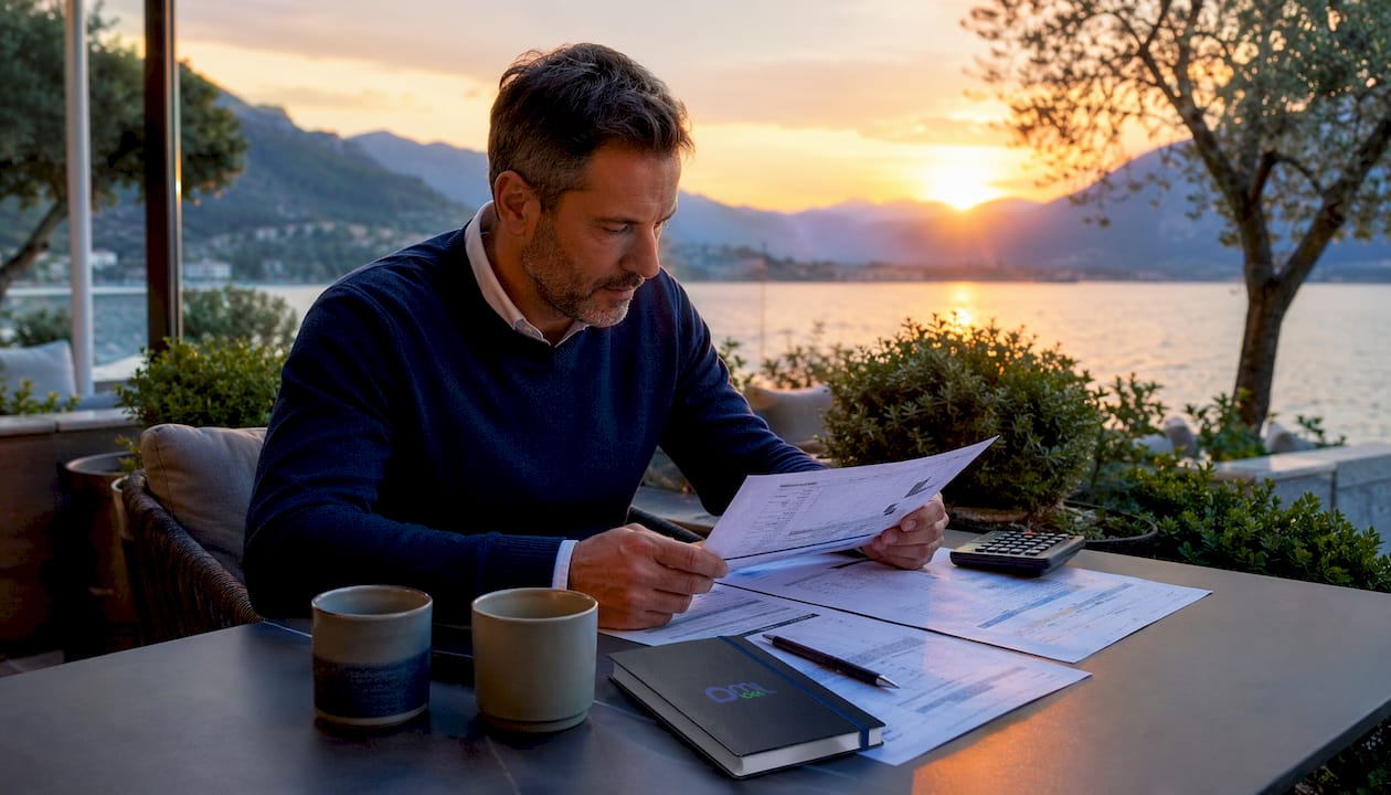 Un professionista sta valutando i costi per installare un impianto fotovoltaico mentre lavora al suo computer in ufficio.