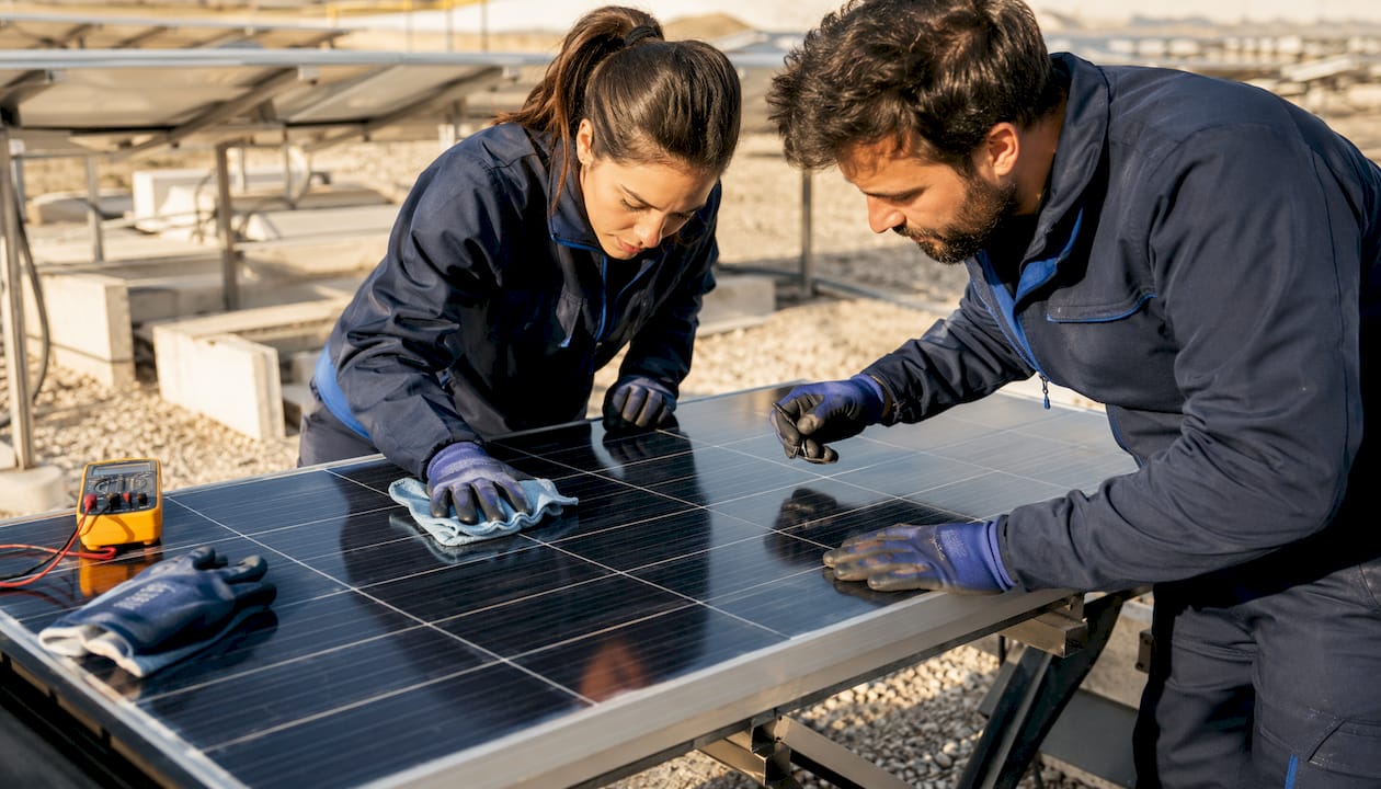 Pulizia e manutenzione periodica dei moduli fotovoltaici in laboratorio