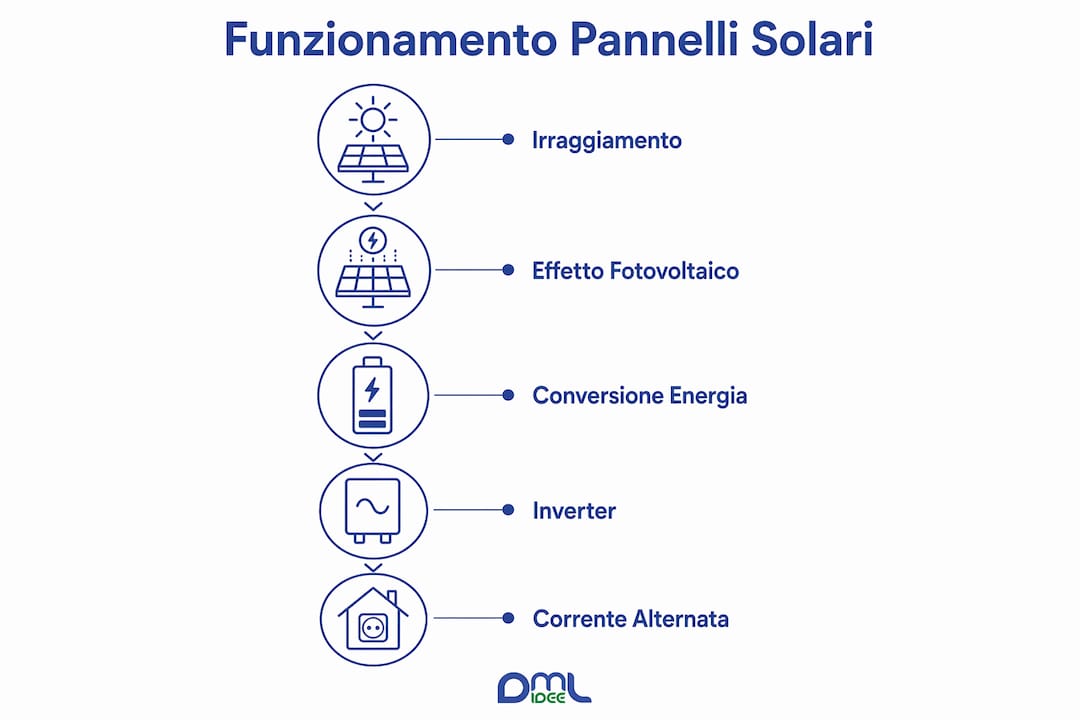 Scopri come funzionano i pannelli solari: un’infografica che spiega il processo in 5 semplici passaggi