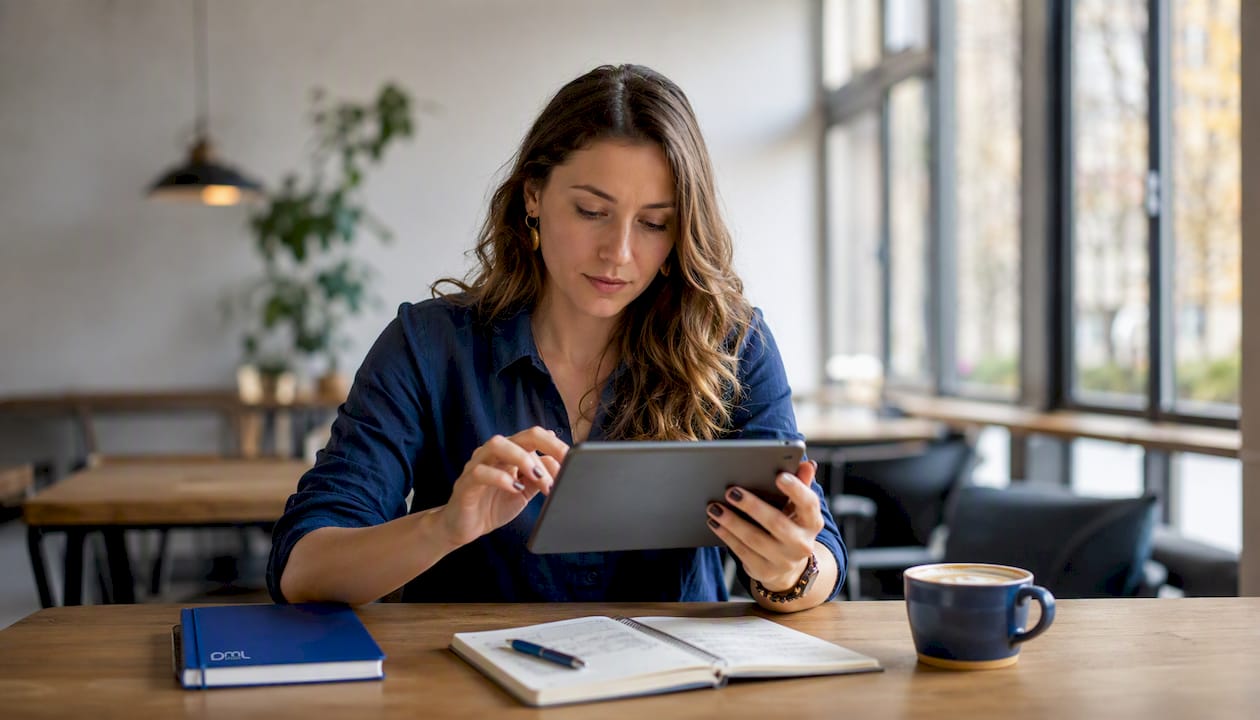 Una donna inserisce i dati nei moduli GSE direttamente dal suo tablet.