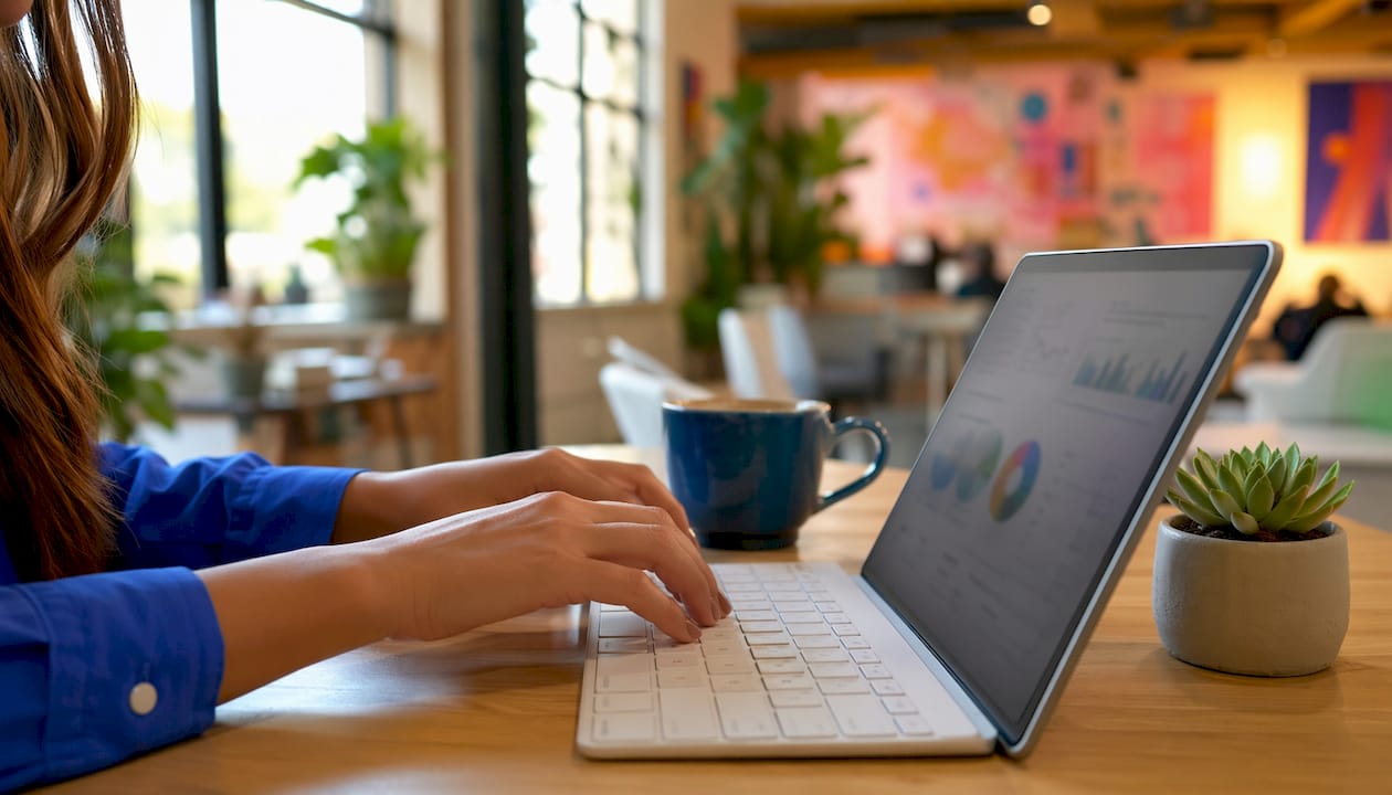 SEO specialist hands typing on keyboard at home office