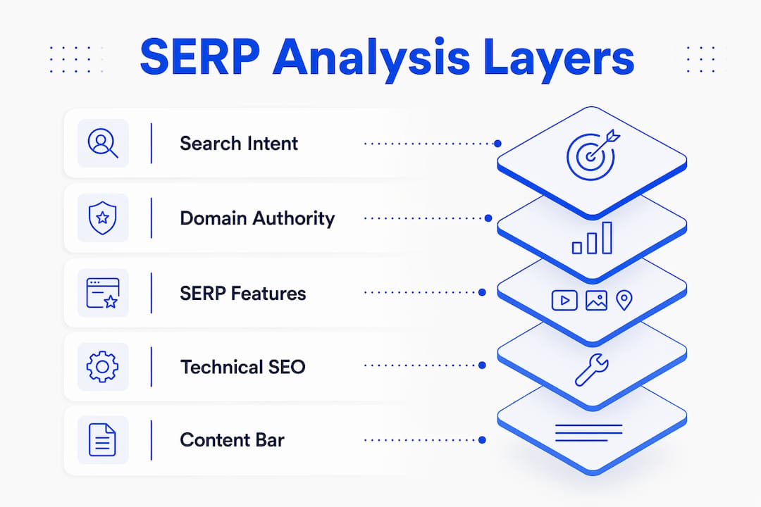 Infographic showing the core layers of SERP analysis