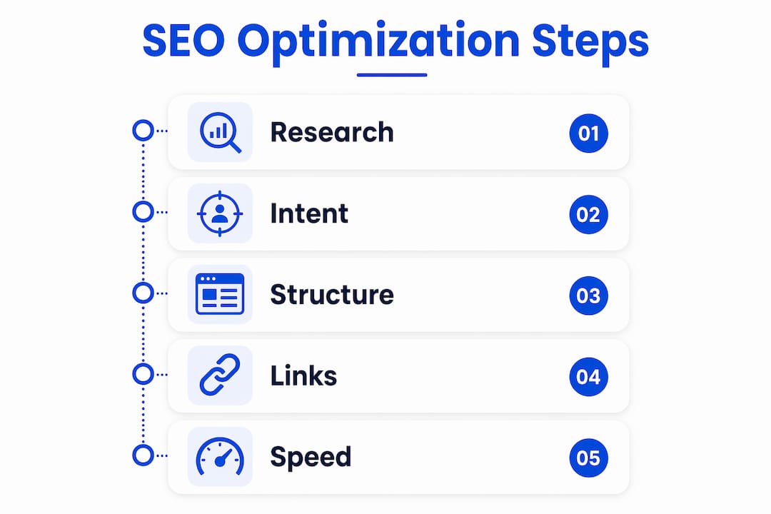 Infografika przedstawiająca kroki optymalizacji SEO