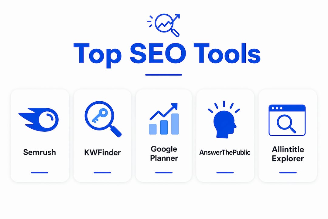 Infografik mit den Top-Keyword-Recherche-Tools für SEO