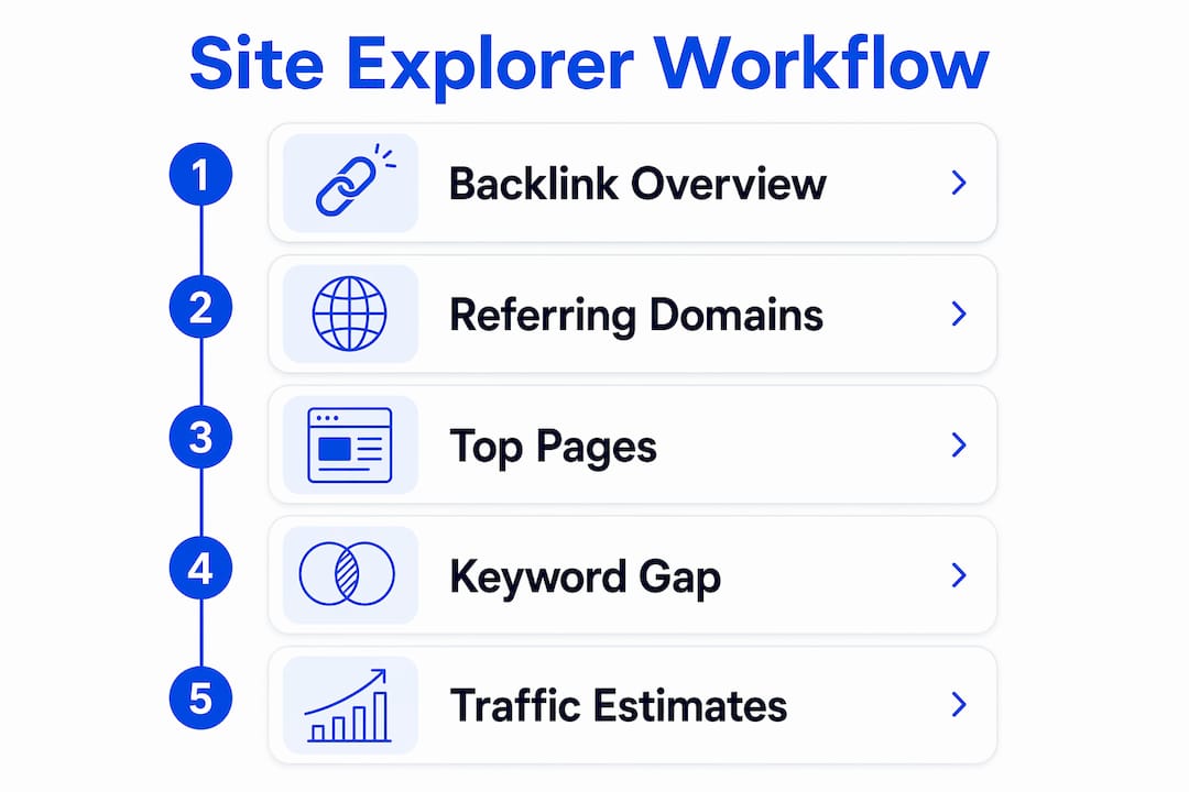 Infographic showing site explorer workflow steps