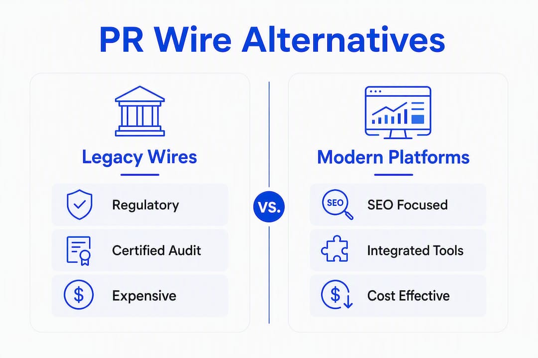 Infografik zum Vergleich von herkömmlichen und modernen PR-Wire-Alternativen