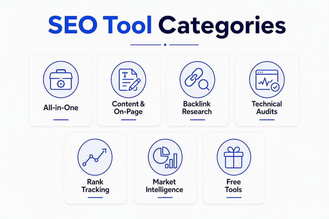 Infografía que muestra la jerarquía de categorías de herramientas de SEO