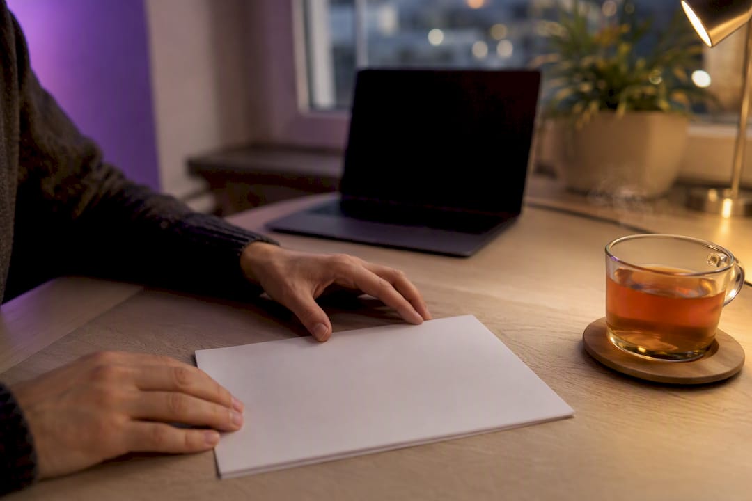 Hands planning website merge on desk
