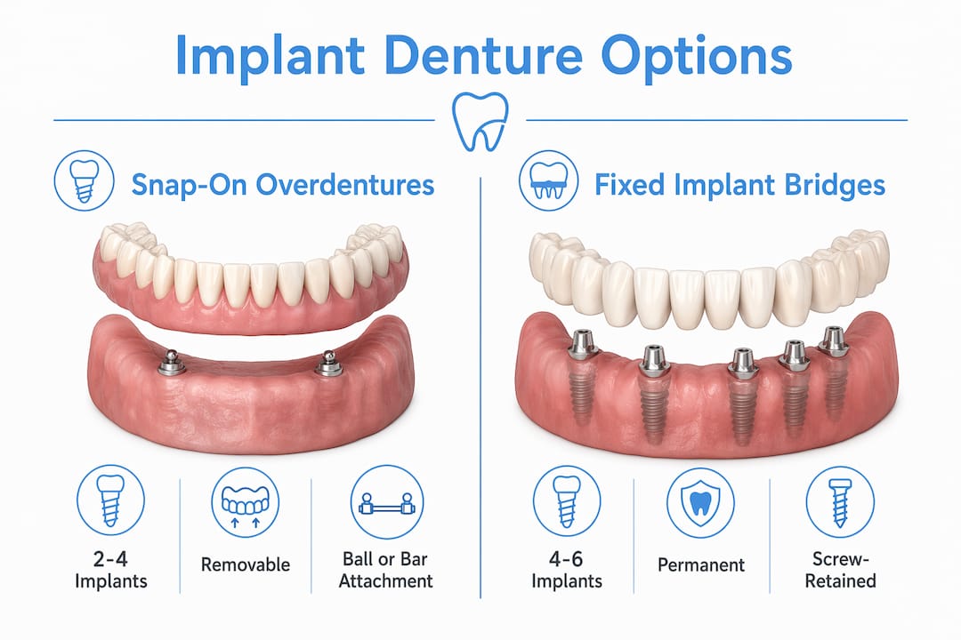 Comparison infographic of implant denture types