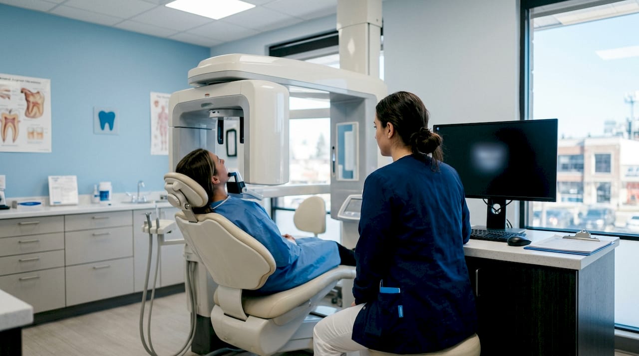 Close-up of dental CBCT jawbone scan process