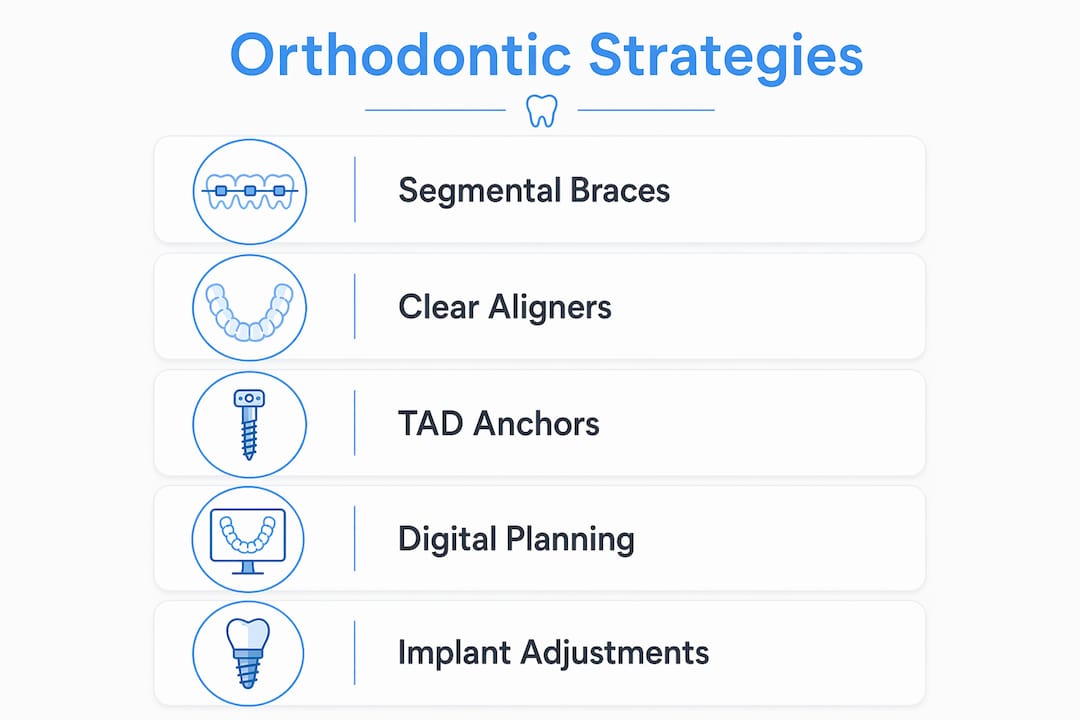 Infographic showing orthodontic strategies with dental implants