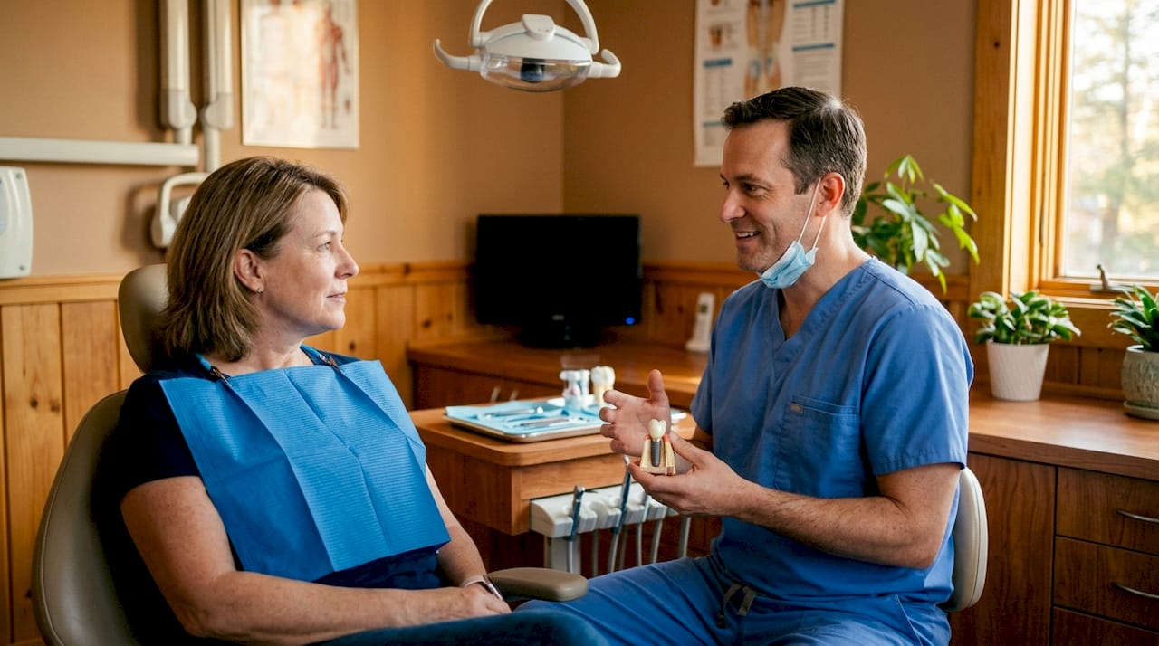 Dentist explaining dental implants to patient