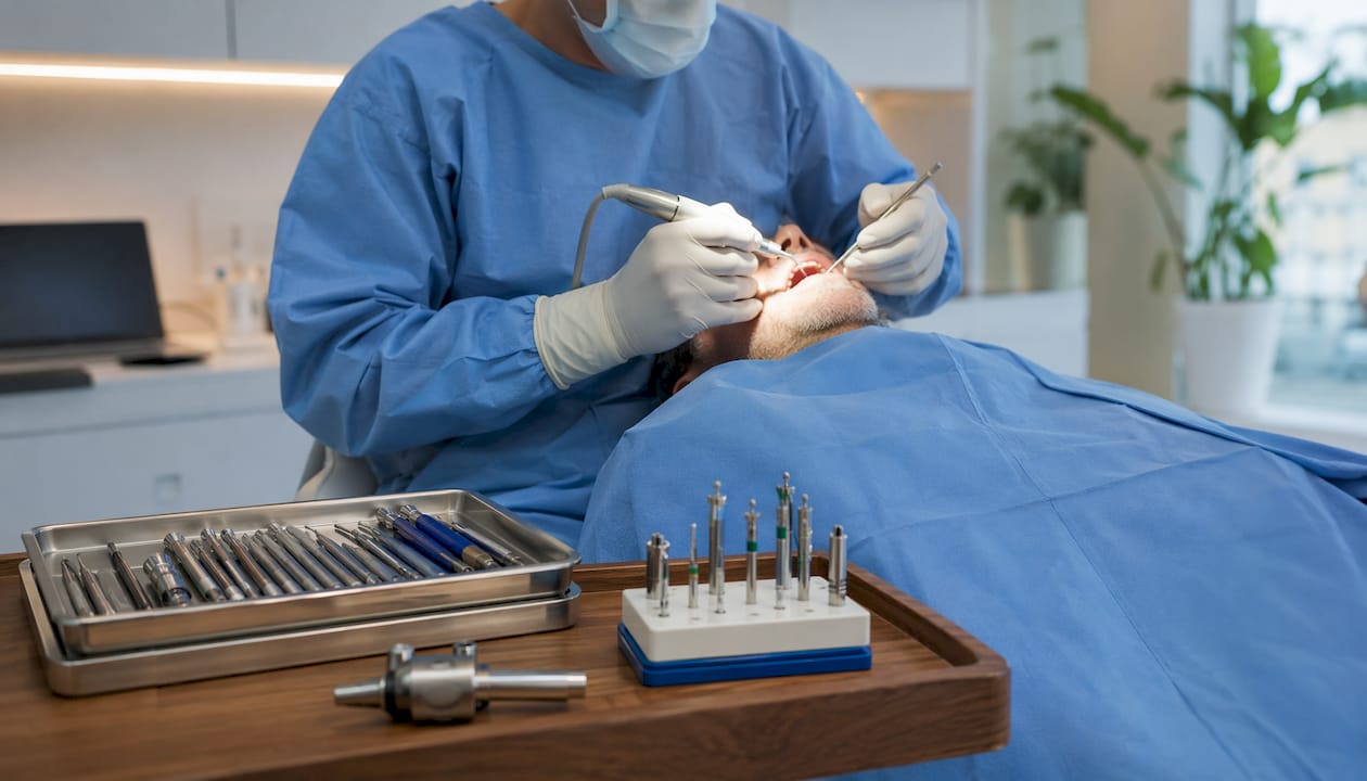 Close-up of dental implant surgery in progress