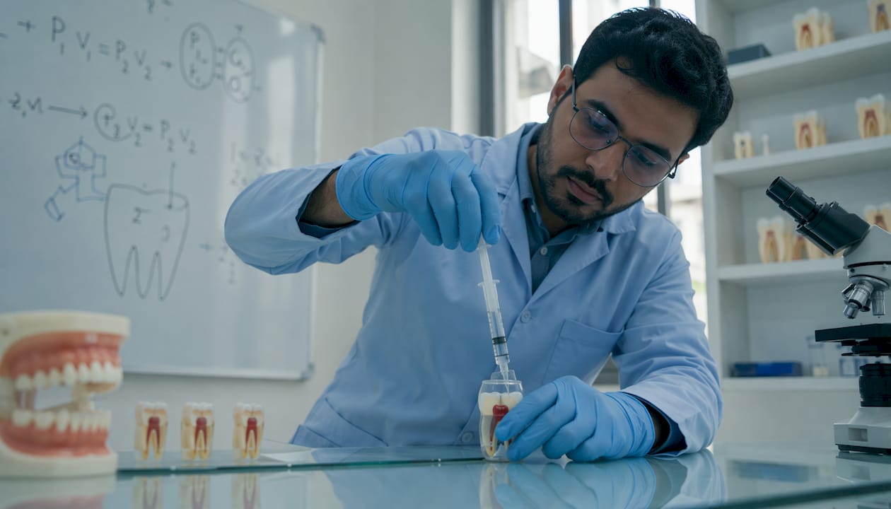 Hands demonstrating Boyle's Law with syringe and container