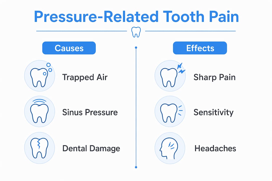 Infographic illustrating causes and effects of pressure-related tooth pain