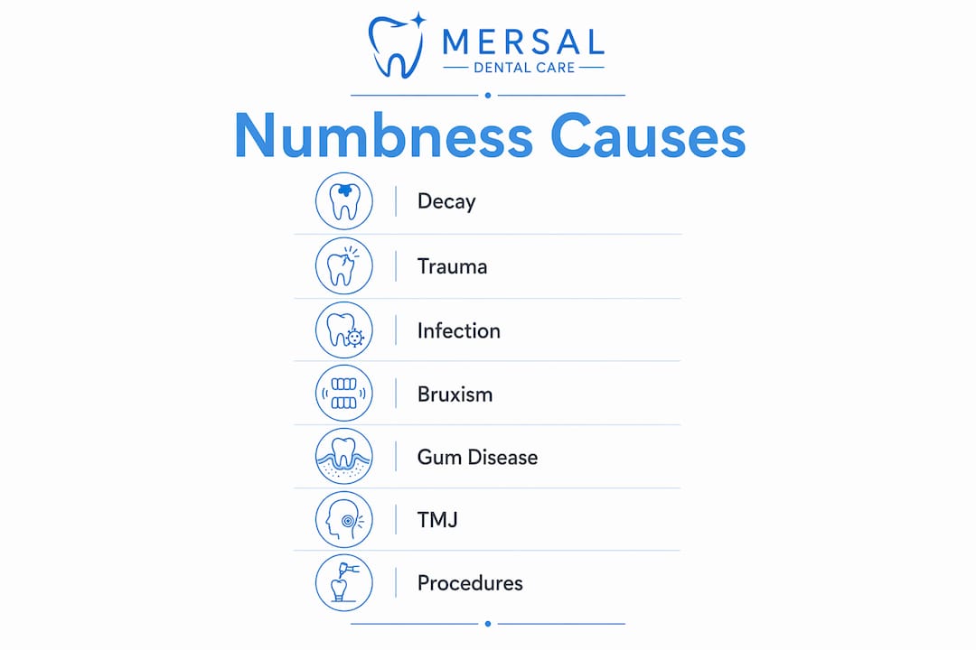 Infographic showing key causes of tooth numbness