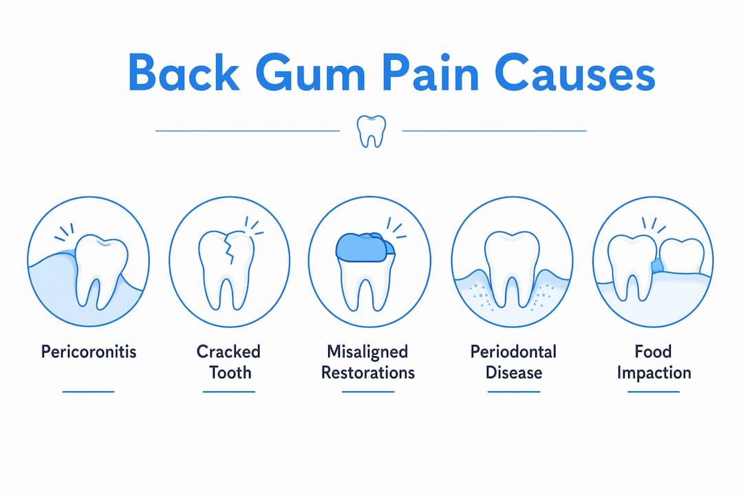 Infographic showing common causes of back gum pain