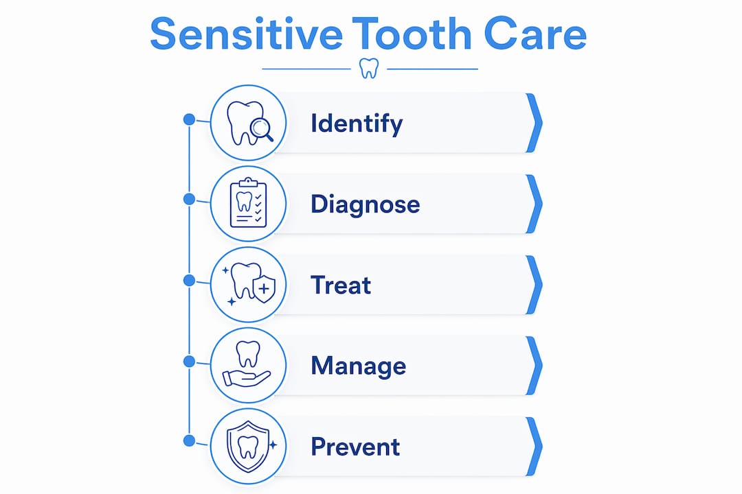 Infographic showing steps for sensitive tooth care