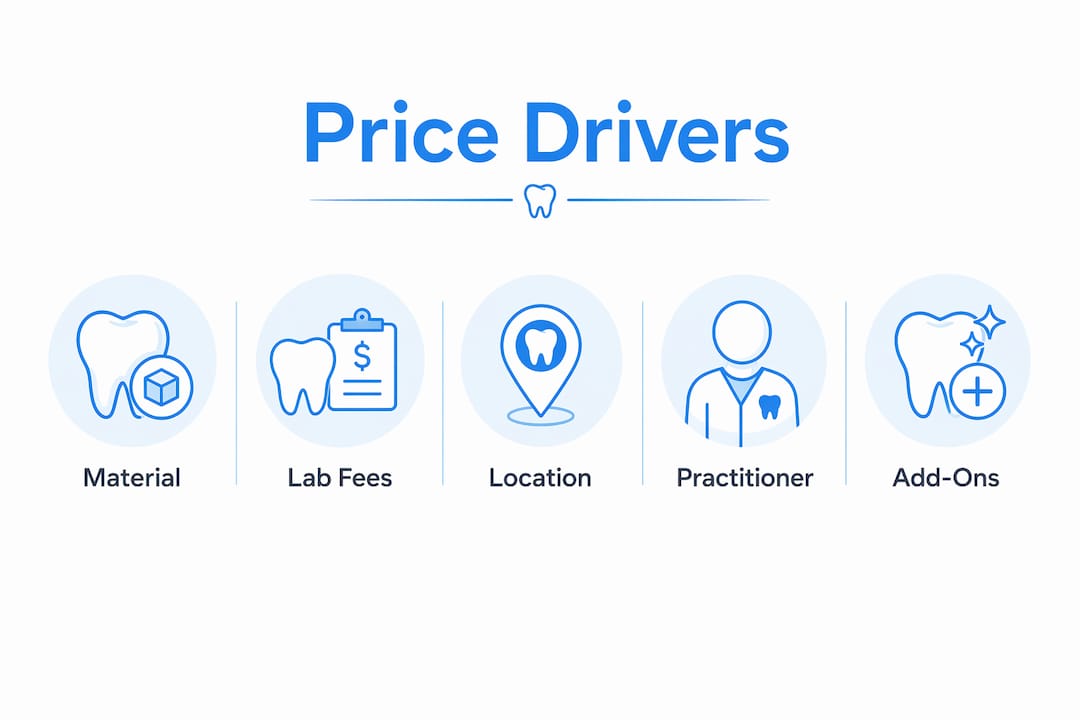 Infographic showing dental crown price factors