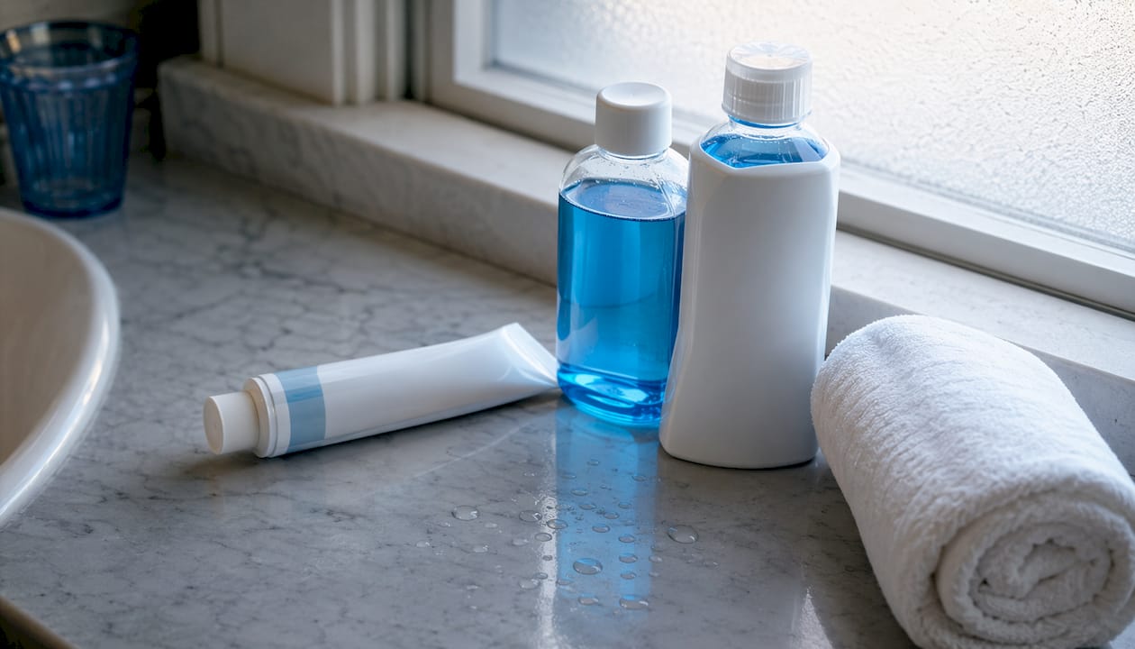Over-the-counter dental sensitivity products flat-lay
