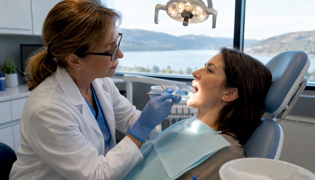 Dentist examining patient's teeth for sensitivity