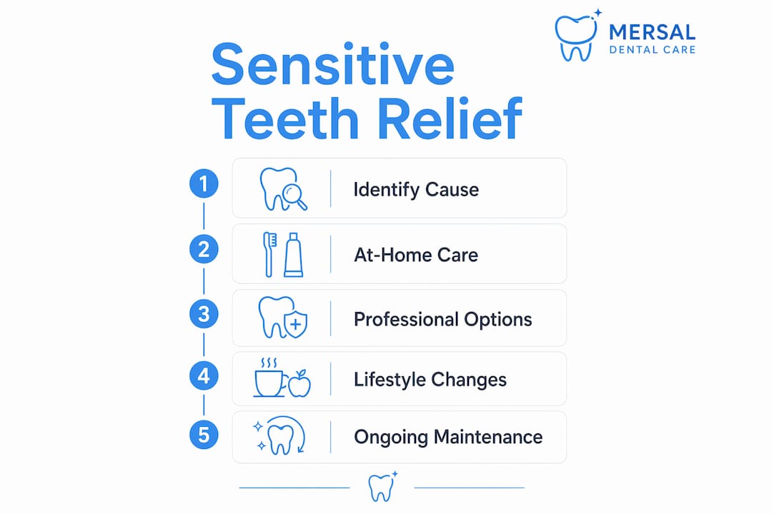 Infographic showing steps for treating sensitive teeth