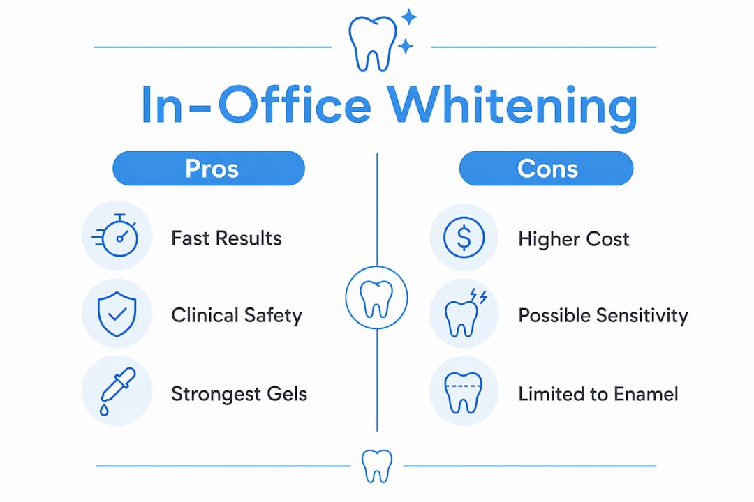 Infographic showing pros and cons of in-office teeth whitening