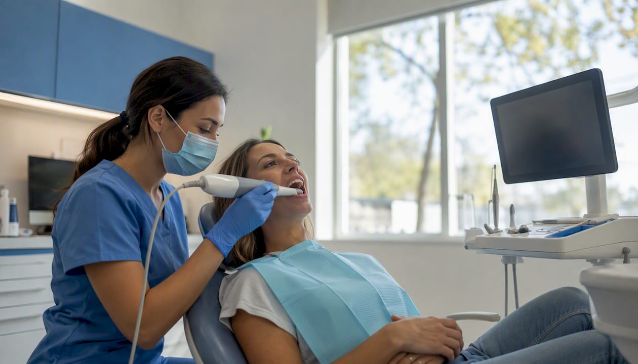 Dental patient receiving intraoral scan in clinic