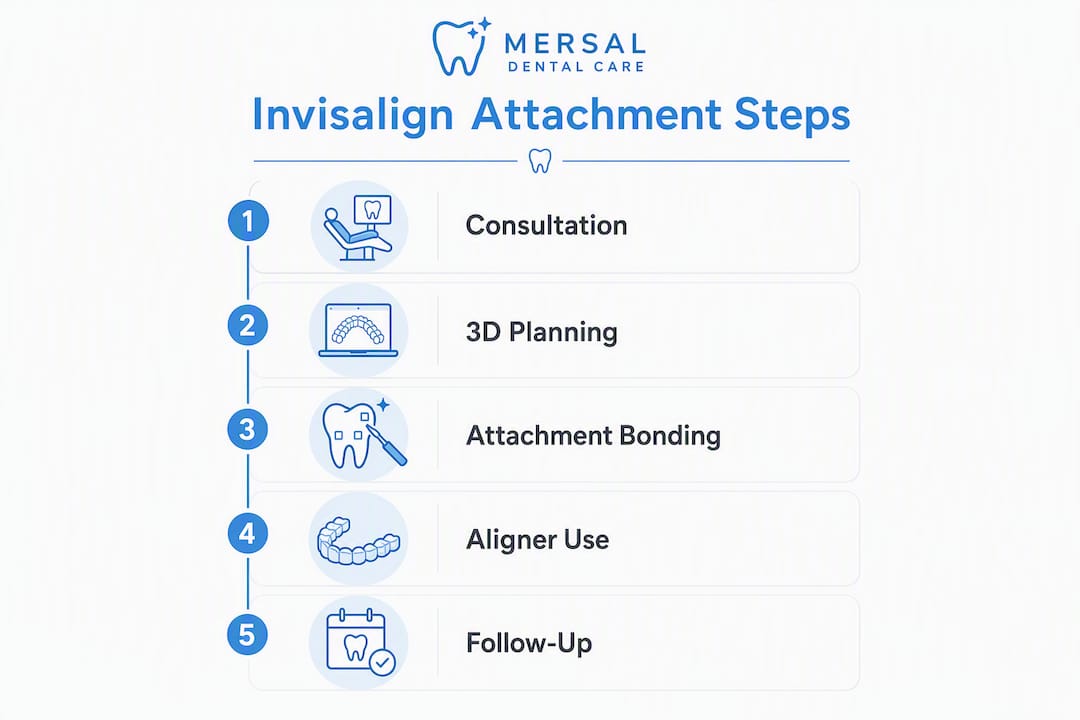 Infographic showing steps of Invisalign attachment process