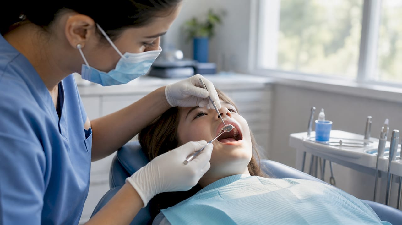 Child receiving dental cleaning treatment