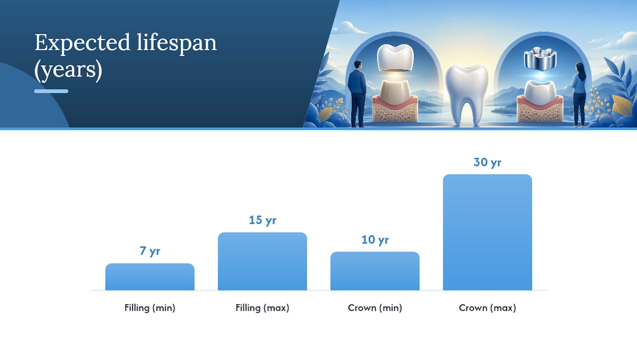 Comparison diagram of dental crown and filling features