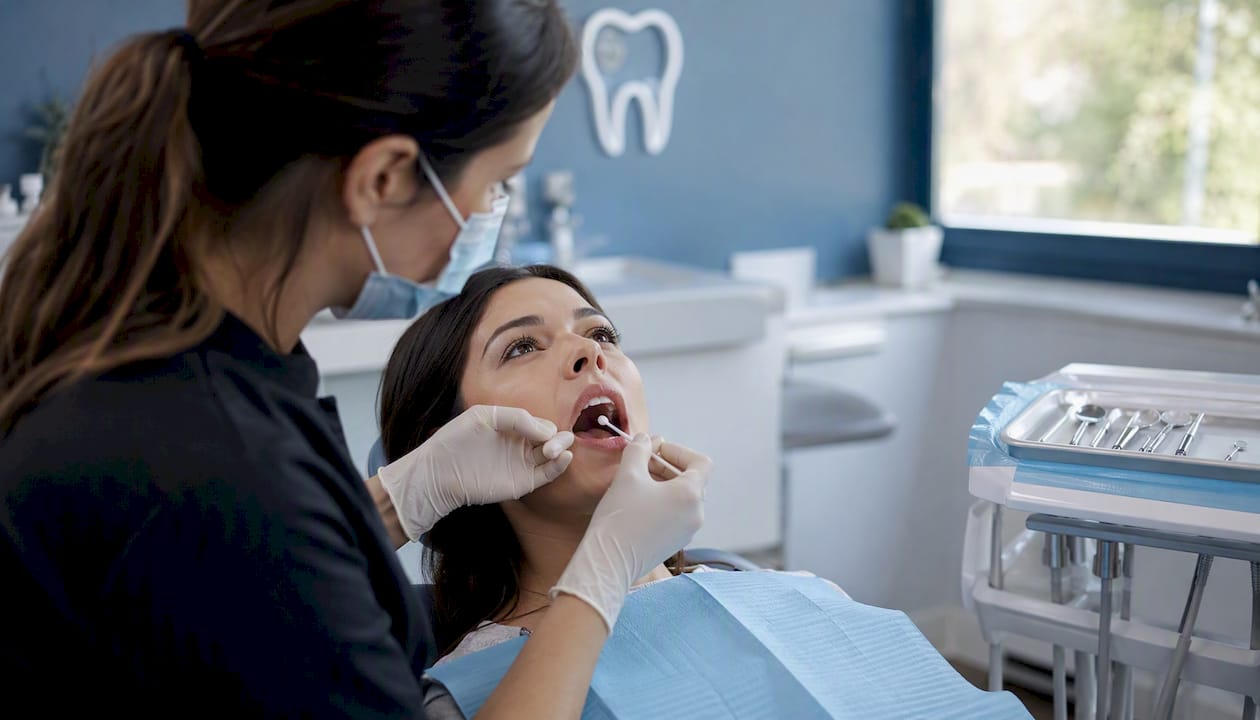 Applying topical anesthetic in dental clinic